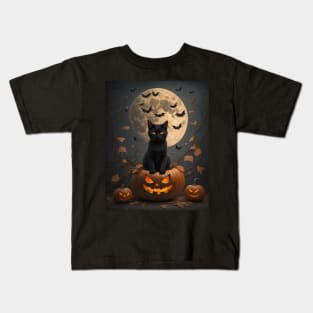 Halloween Pumpkin Cat 7 Kids T-Shirt